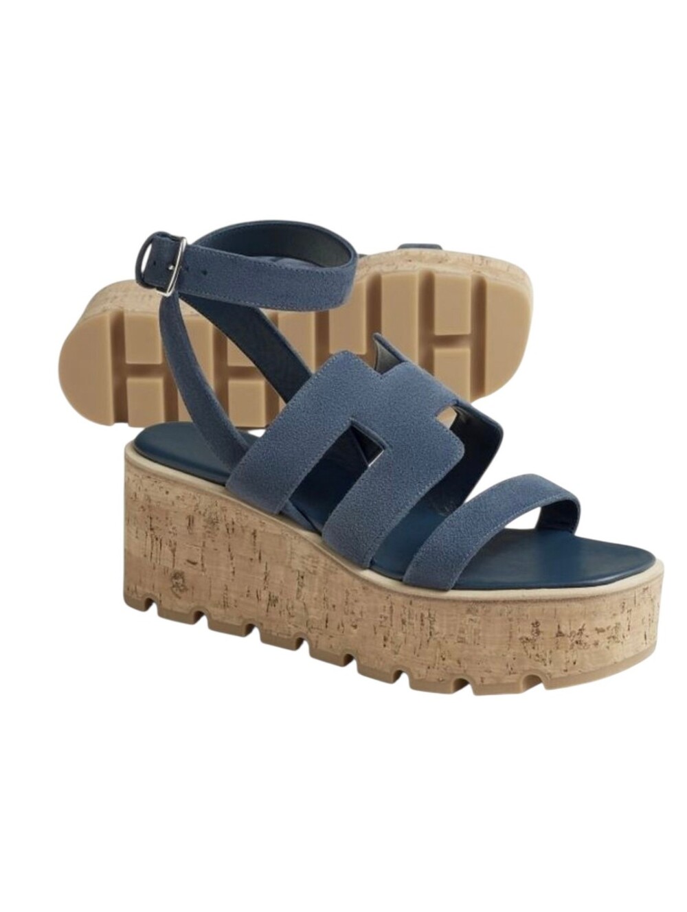 Hermès Havane 30 Cork Platform Sandals – Bleu Céleste Suede – Size 38 NIB